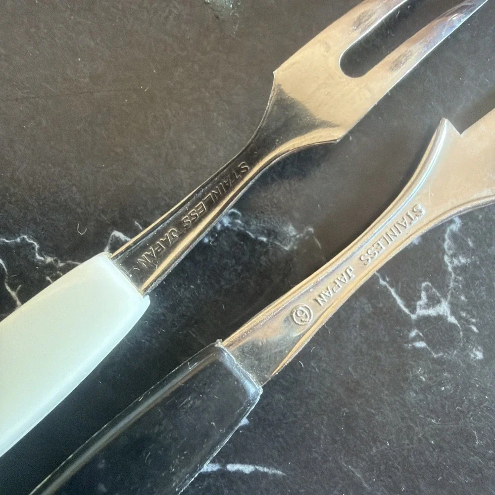 Vintage Little Forks Mid Century Stainless Steel Hor d'oeuvre 9 Forks 5 Skewers